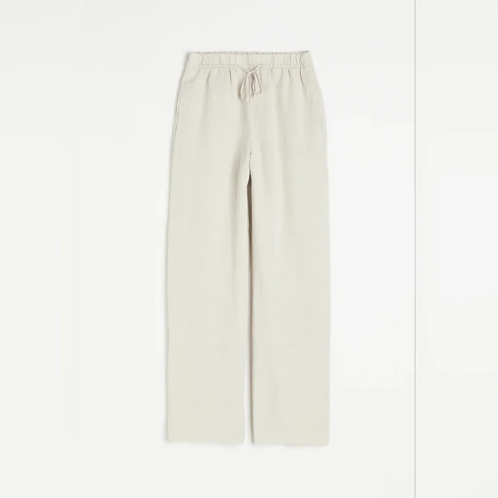 H & M Linen Blend Pull On Cream Drawstring Pants M